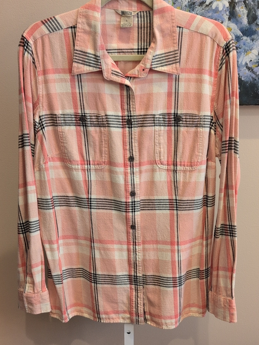 Duluth Trading Co Pink White Black Plaid Button-Down Shirt - Women's.